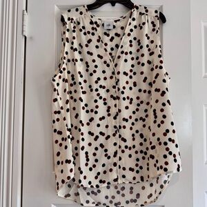CAbi Sleeveless Blouse with Black and Brown Dots